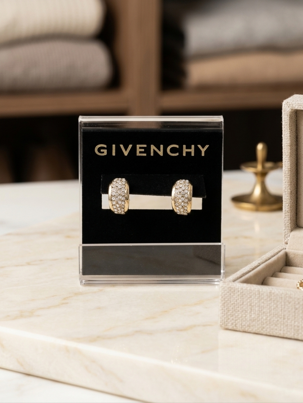 Givenchy Gold Crystal Pavé Hoop Earrings